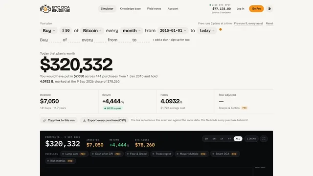 BTC DCA Engine — desktop view 2 of 8