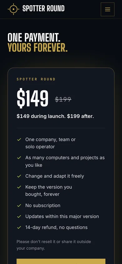 Spotter Round — mobile pricing