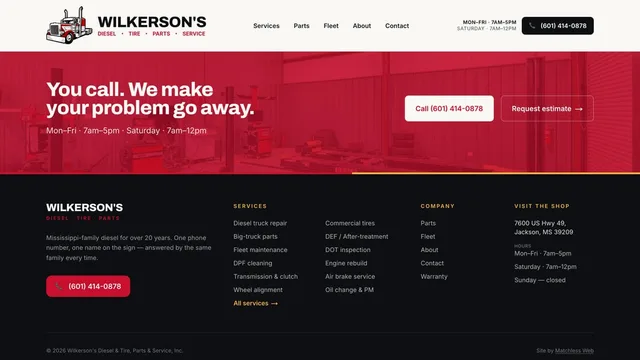 Wilkerson's Diesel & Tire — closing call and footer