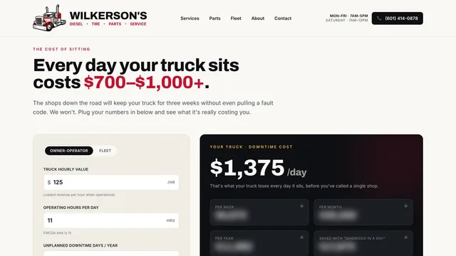 Wilkerson's Diesel & Tire — fleet downtime calculator
